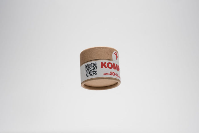 Papierdose mit Labeldruck für KOMPAN, Kundenprojekt von Vanilla & Pepper