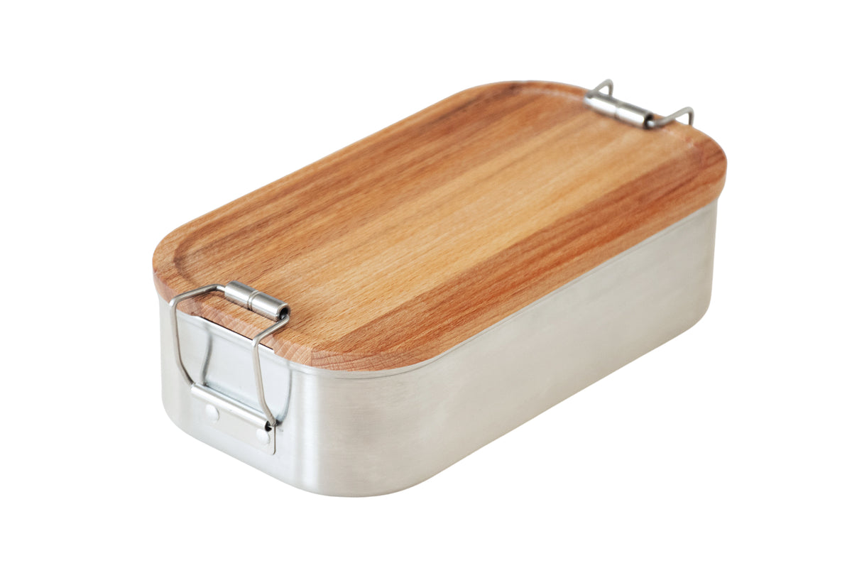 Edelstahl Lunchbox mit Buchendeckel
