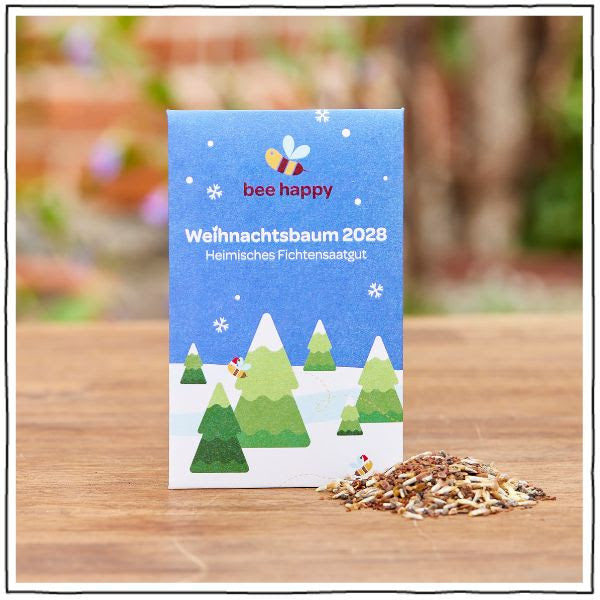 Weihnachtlichses Design auf der Papiertüte des Fichtensaatguts