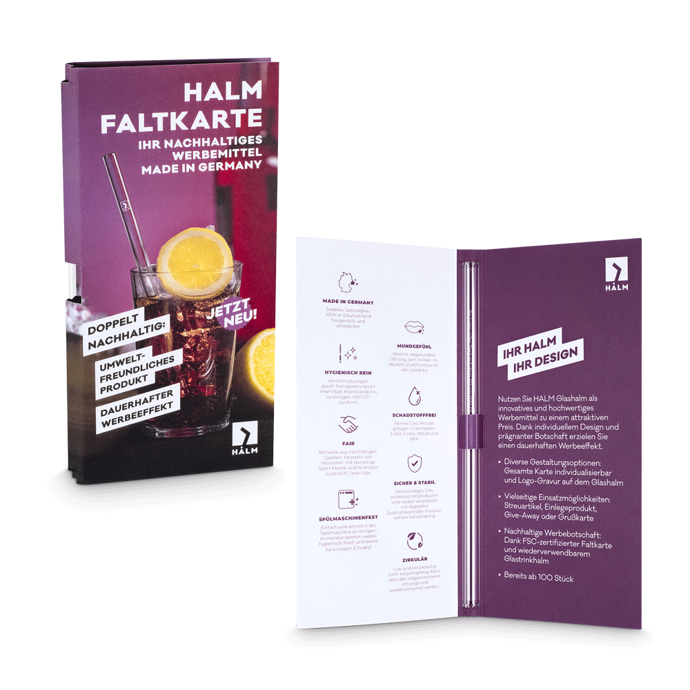 Faltkarte mit Glas Trinkhalm