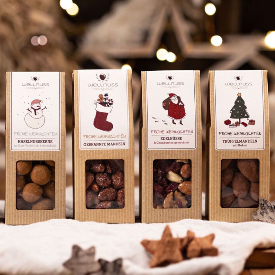 Nuss Snacks im Weihnachtsdesign individuell bedrucken