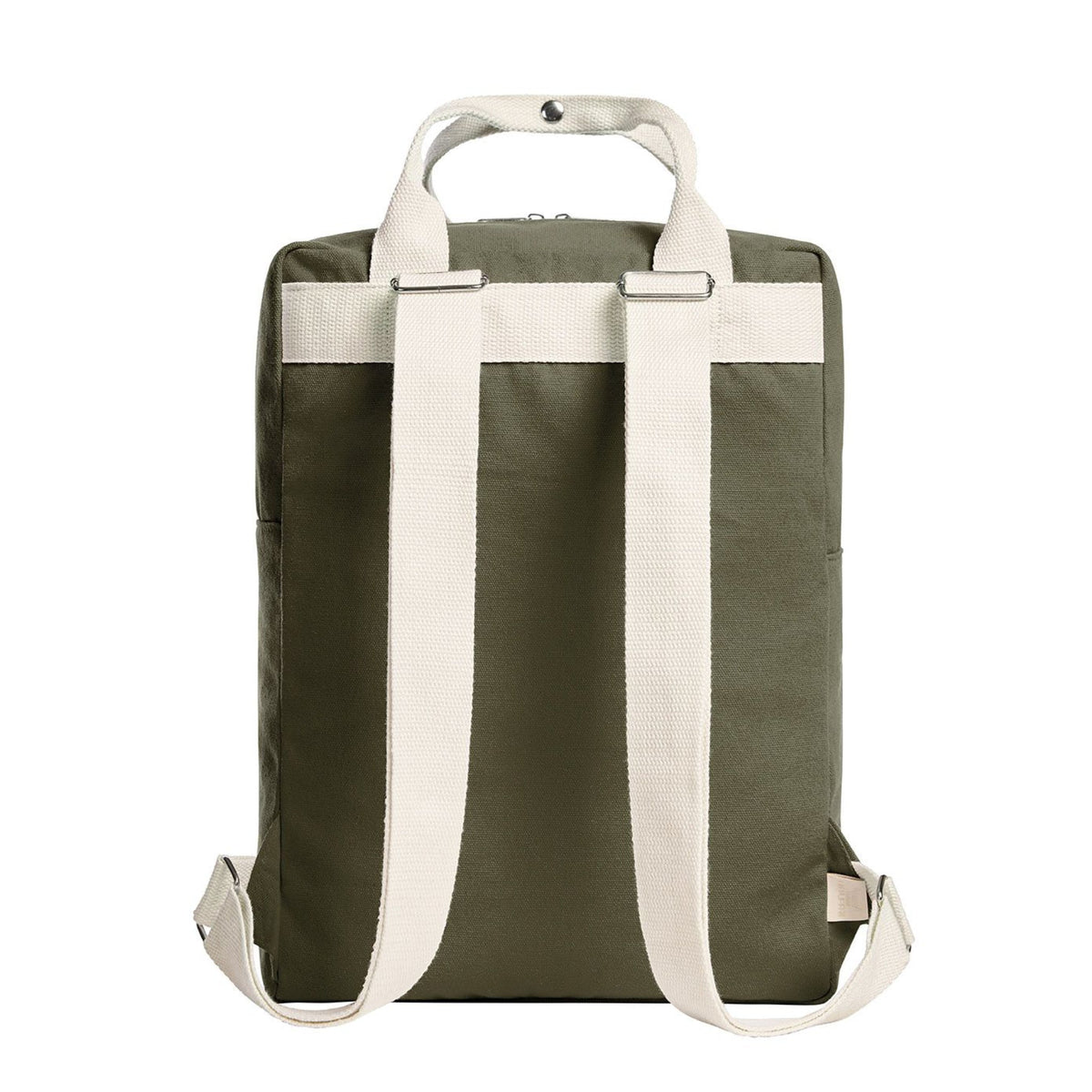 Rückseite grüner Rucksack mit Griff