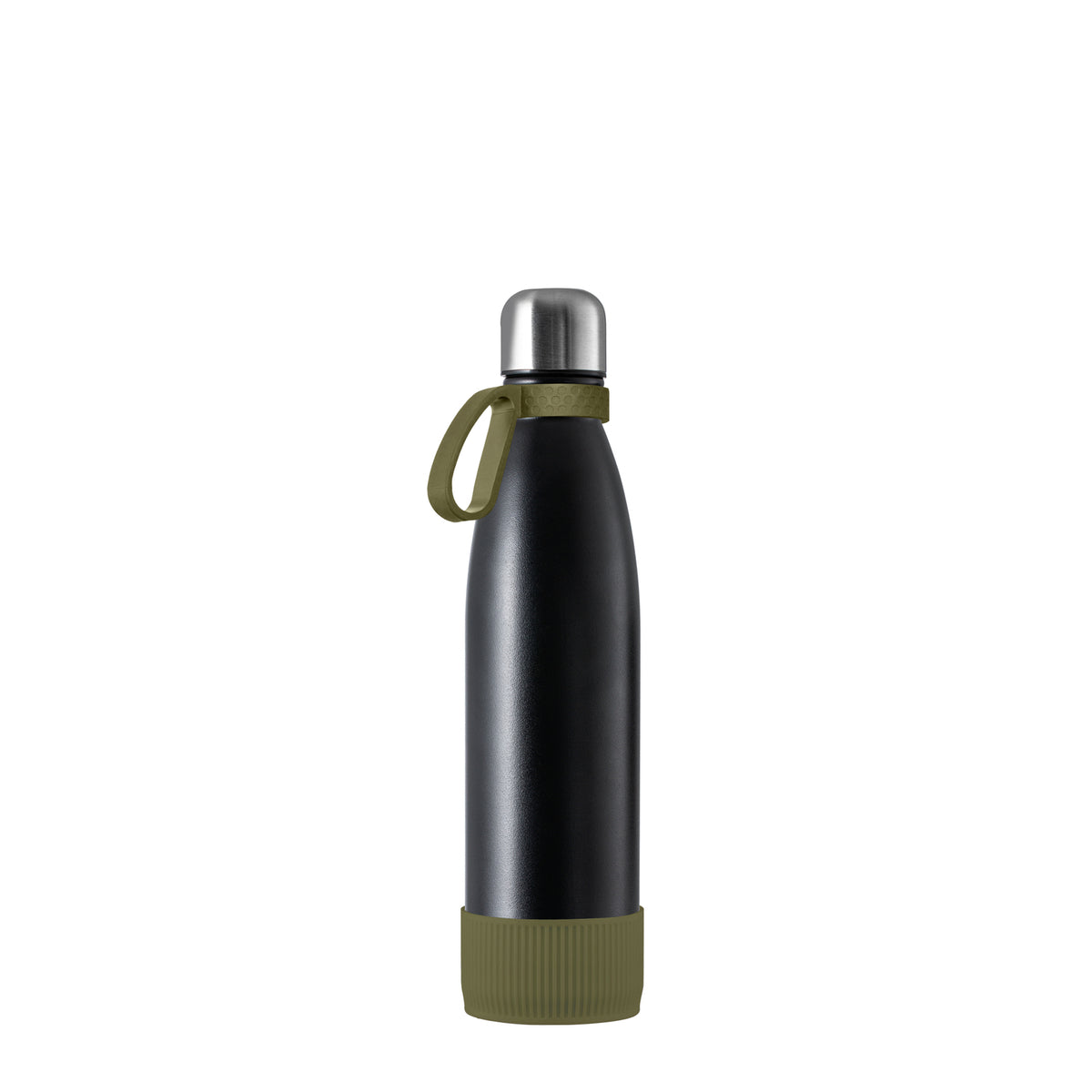 Flasche: schwarz, Ring: olivgrün, Hülle: olivgrün