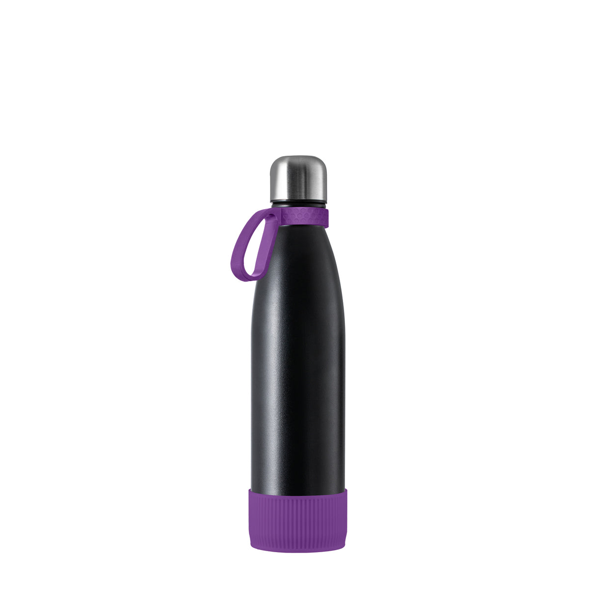 Flasche: schwarz, Ring: lila, Hülle: lila