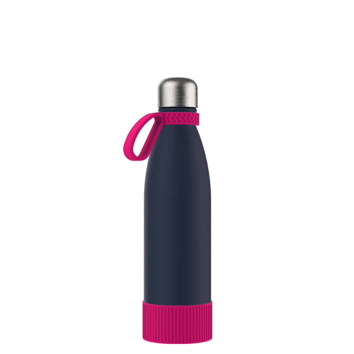 Flasche: blau, Ring: magenta, Hülle: magenta