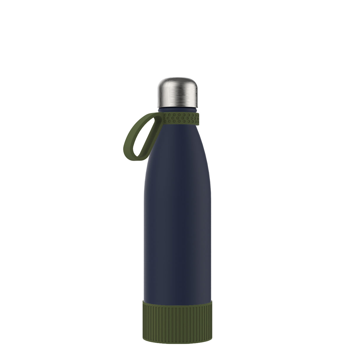 Flasche: blau, Ring: olivgrün, Hülle: olivgrün