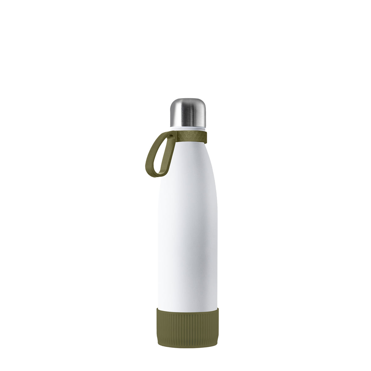 Flasche: weiß, Ring: olivgrün, Hülle: olivgrün