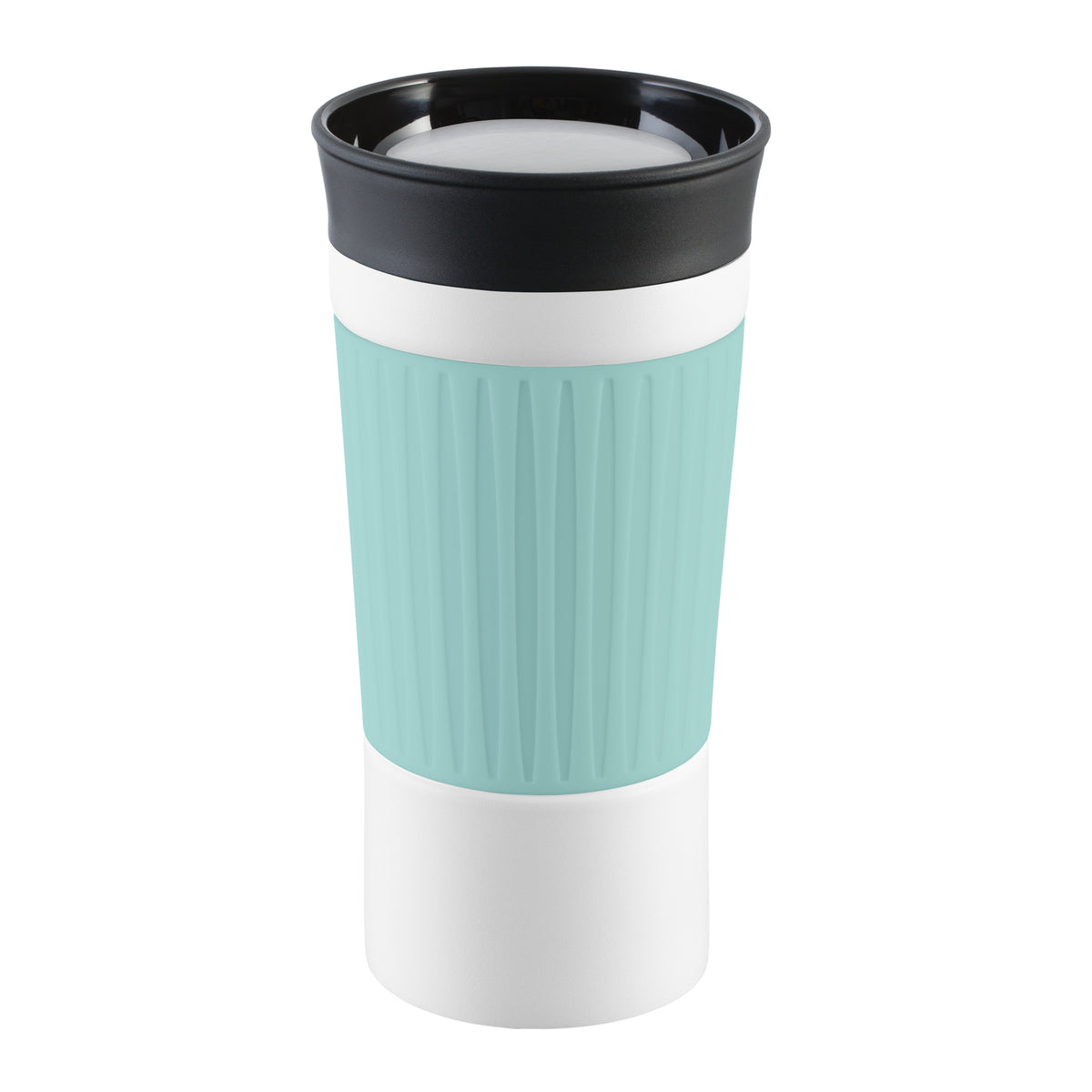 Becher: weiß, Hülle: mint