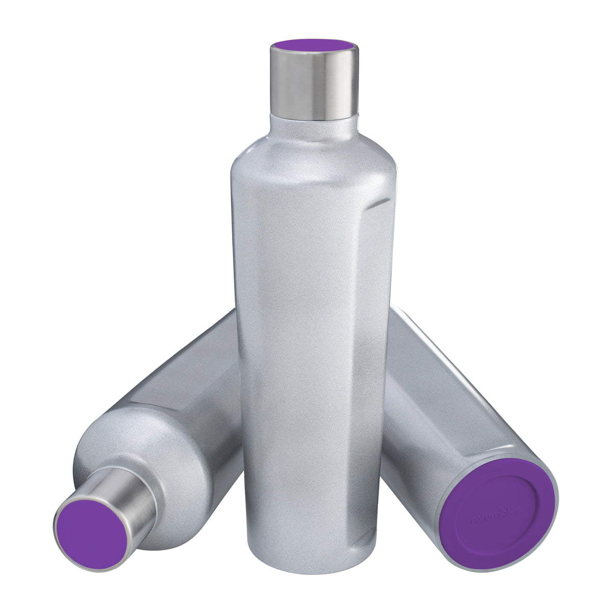Flasche: silber, Deckel: lila, Boden: lila
