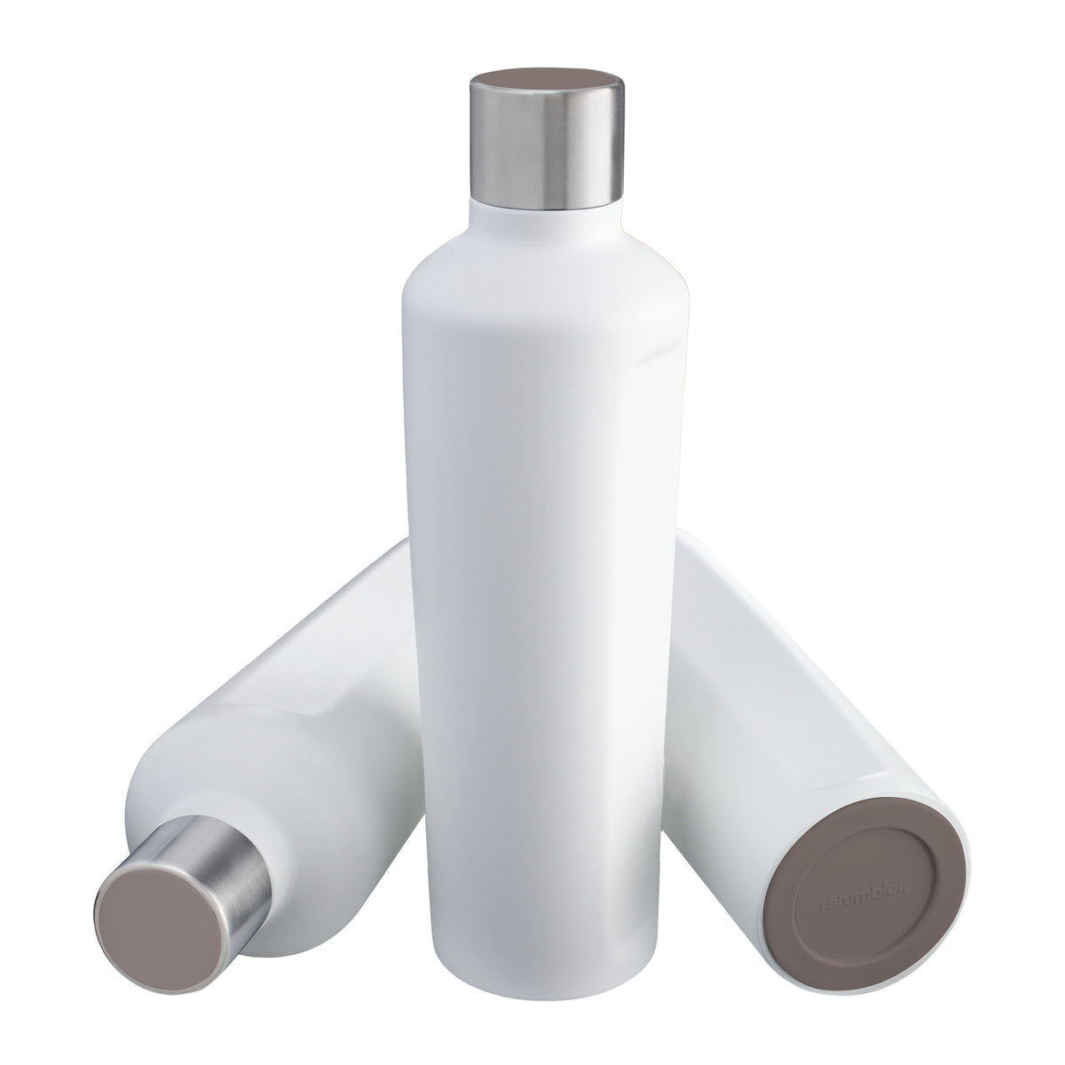 Flasche: weiß, Deckel: braun, Boden: braun