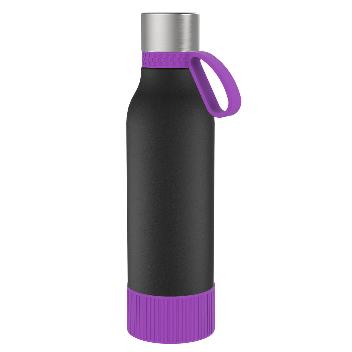 Flasche: schwarz, Ring: lila, Hülle: lila