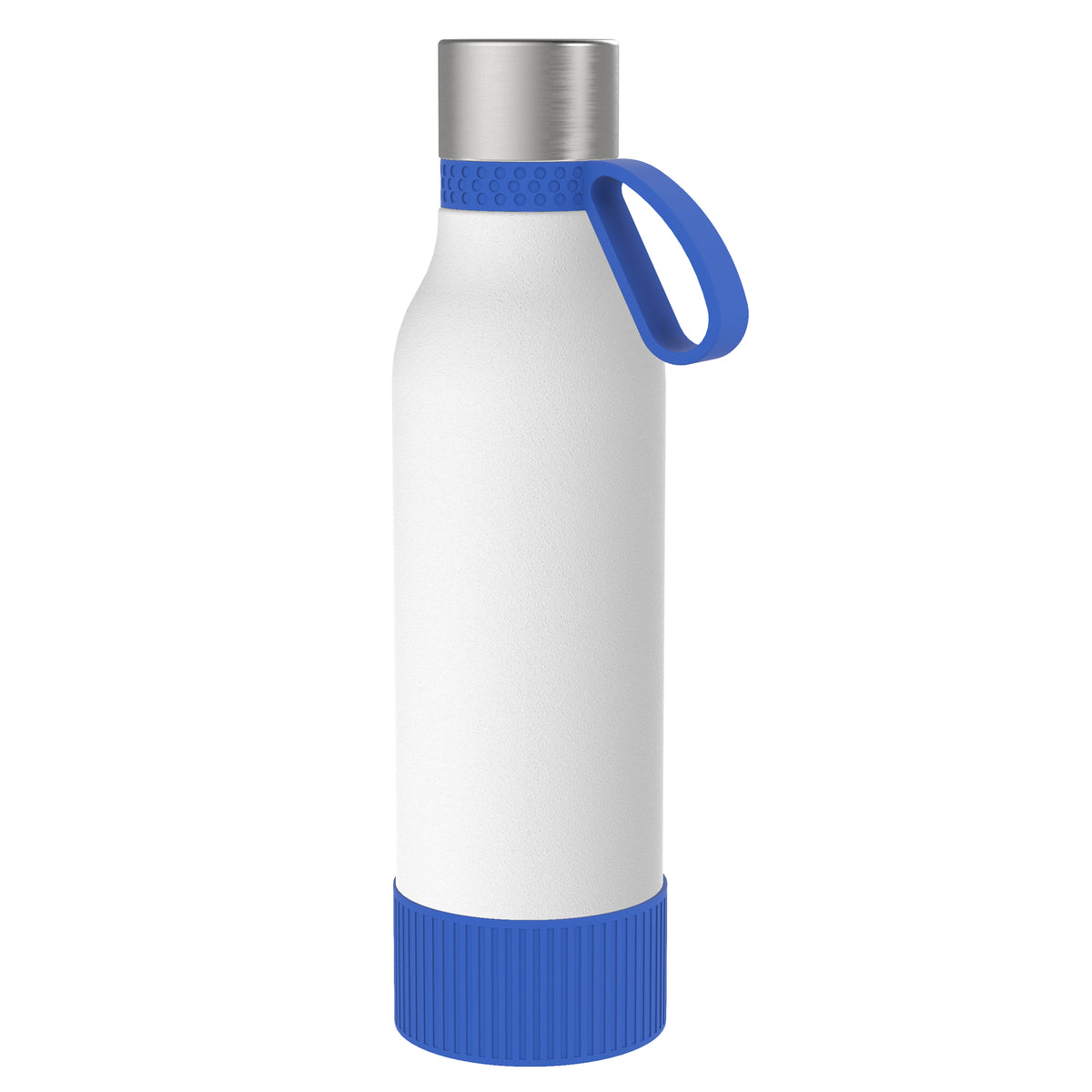 Flasche: weiß, Ring: blau, Hülle: blau