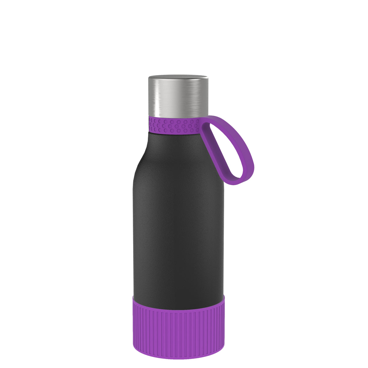 Flasche: schwarz, Ring: lila, Hülle: lila