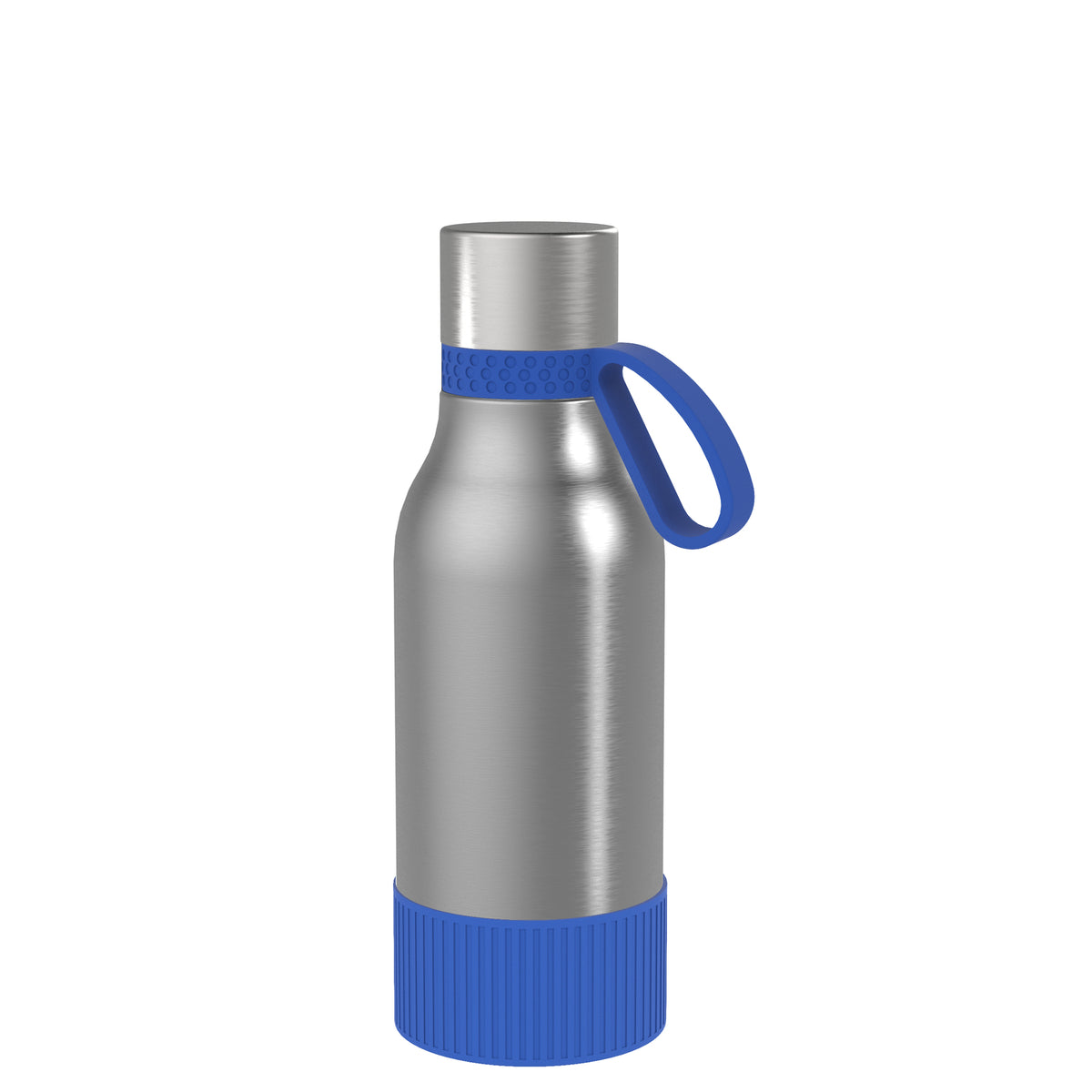Flasche: silber, Ring: blau, Hülle: blau