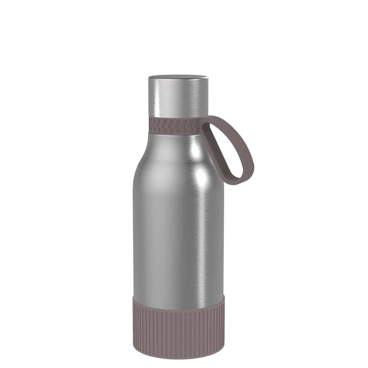 Flasche: silber, Ring: braun, Hülle: braun