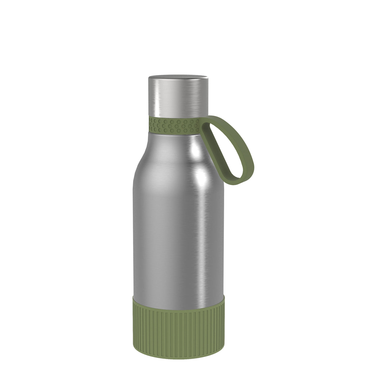Flasche: silber, Ring: olivgrün, Hülle: olivgrün