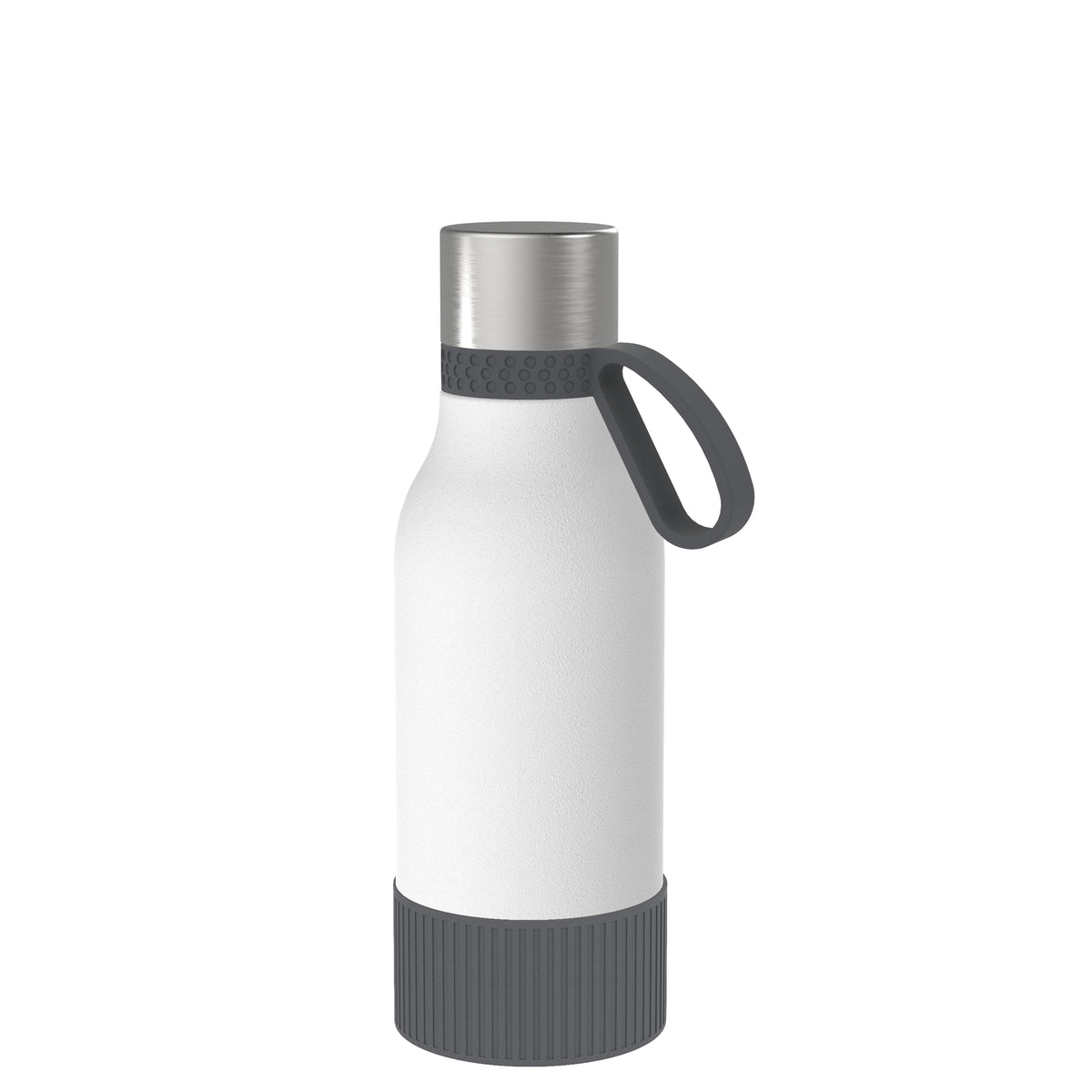 Flasche: weiß, Ring: dunkelgrau, Hülle: dunkelgrau