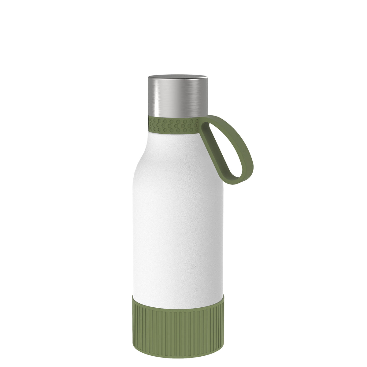 Flasche: weiß, Ring: olivgrün, Hülle: olivgrün