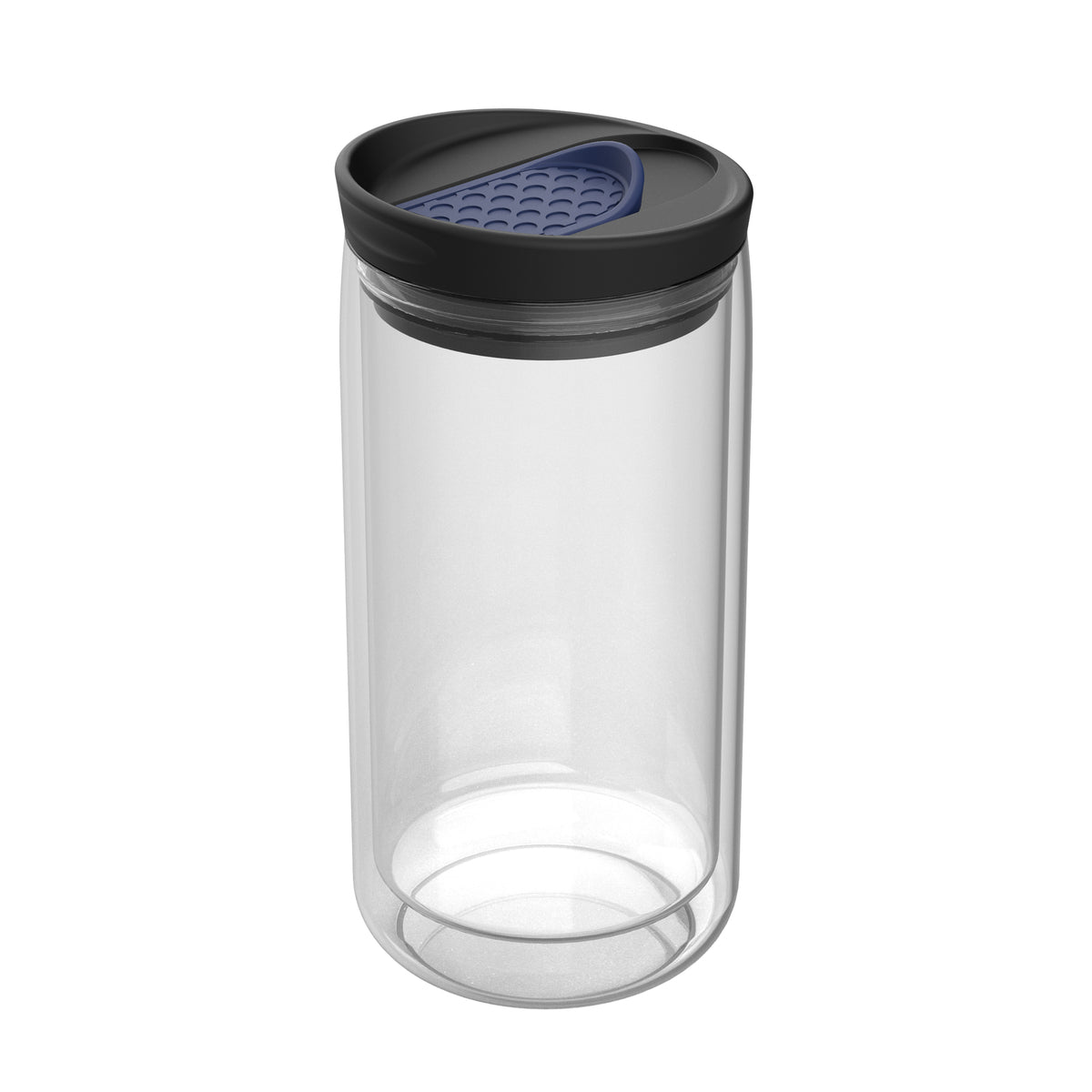 Becher: transparent, Deckel: dunkelblau