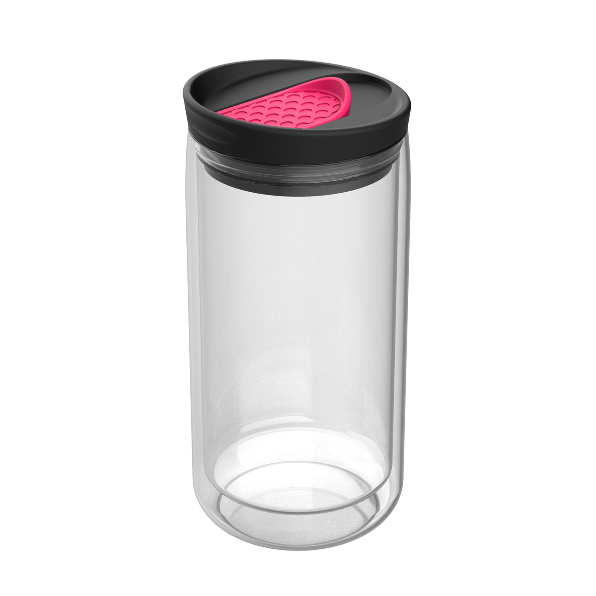 Becher: transparent, Deckel: magenta