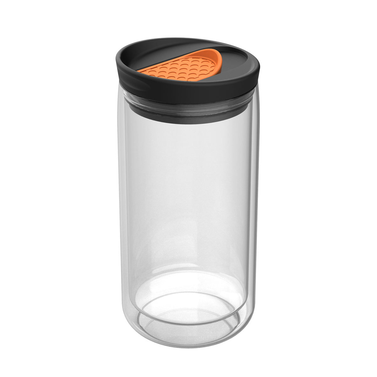 Becher: transparent, Deckel: orange