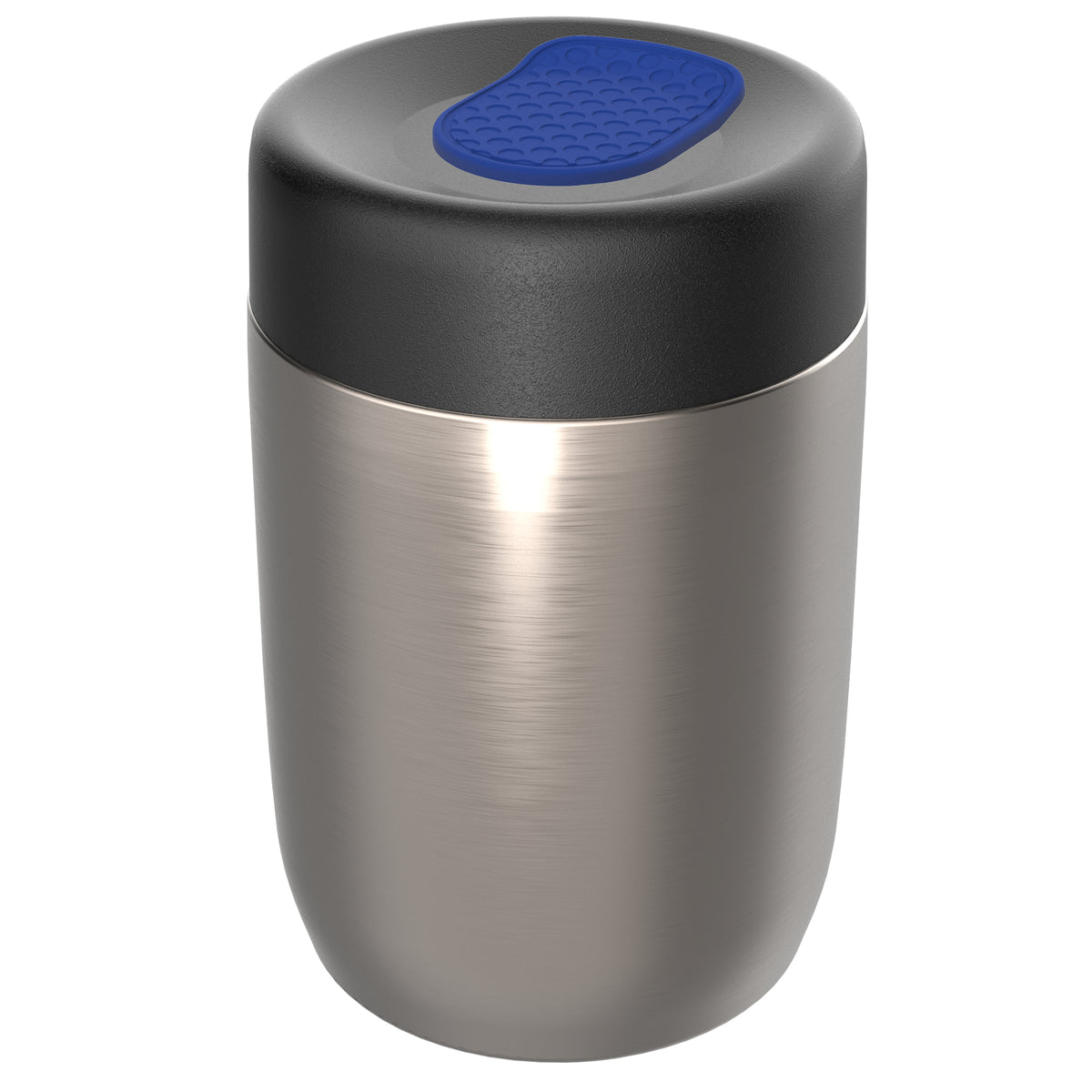 pot: silber, Deckel: blau