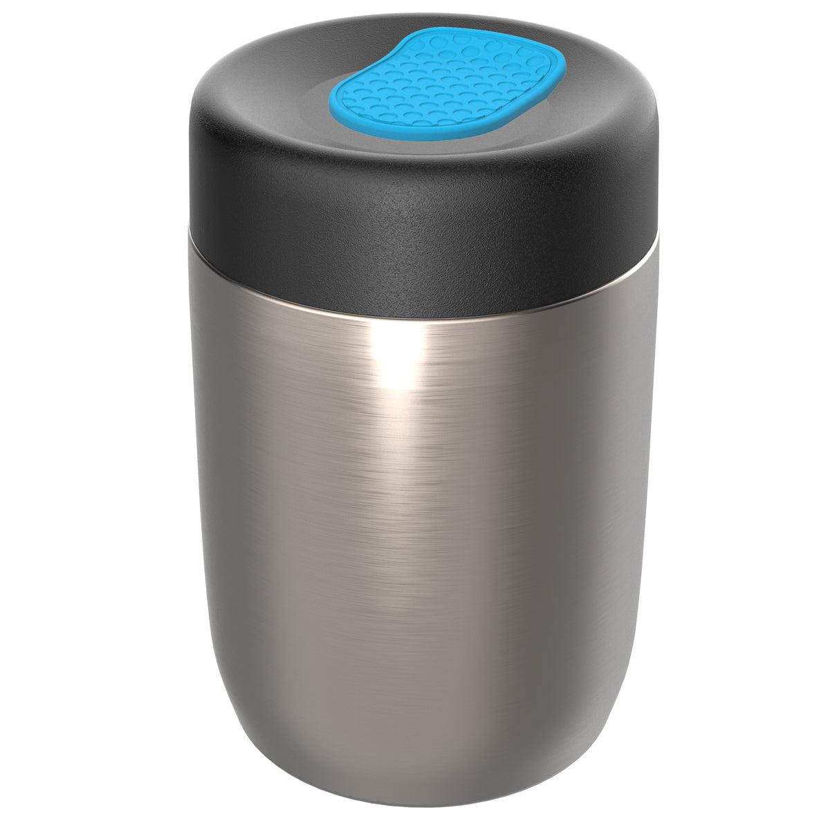 pot: silber, Deckel: cyan