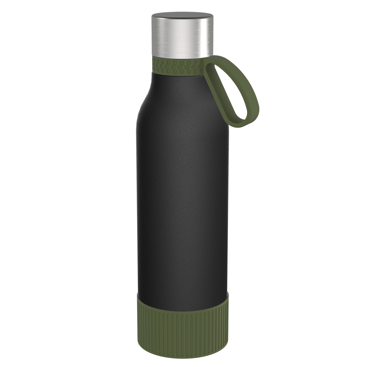 Flasche: schwarz, Ring: olivgrün, Hülle: olivgrün