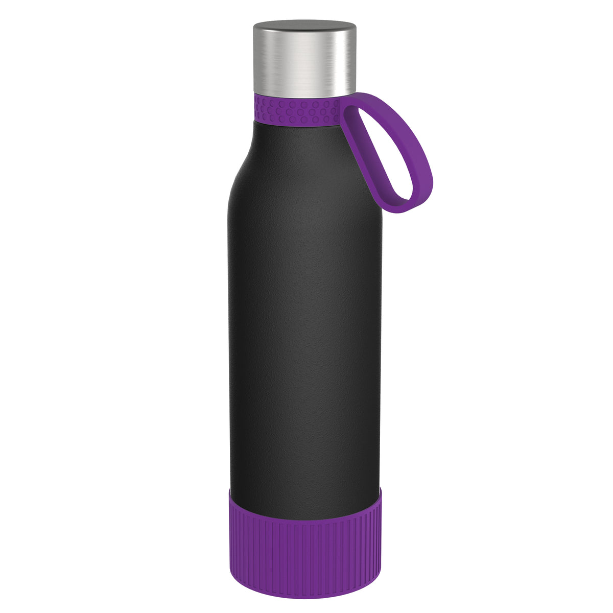Flasche: schwarz, Ring: lila, Hülle: lila
