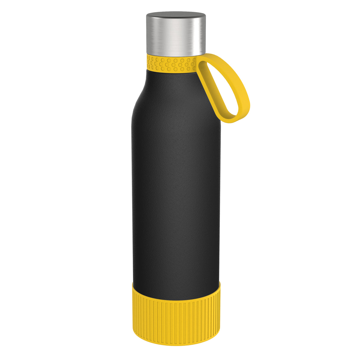 Flasche: schwarz, Ring: gelb, Hülle: gelb
