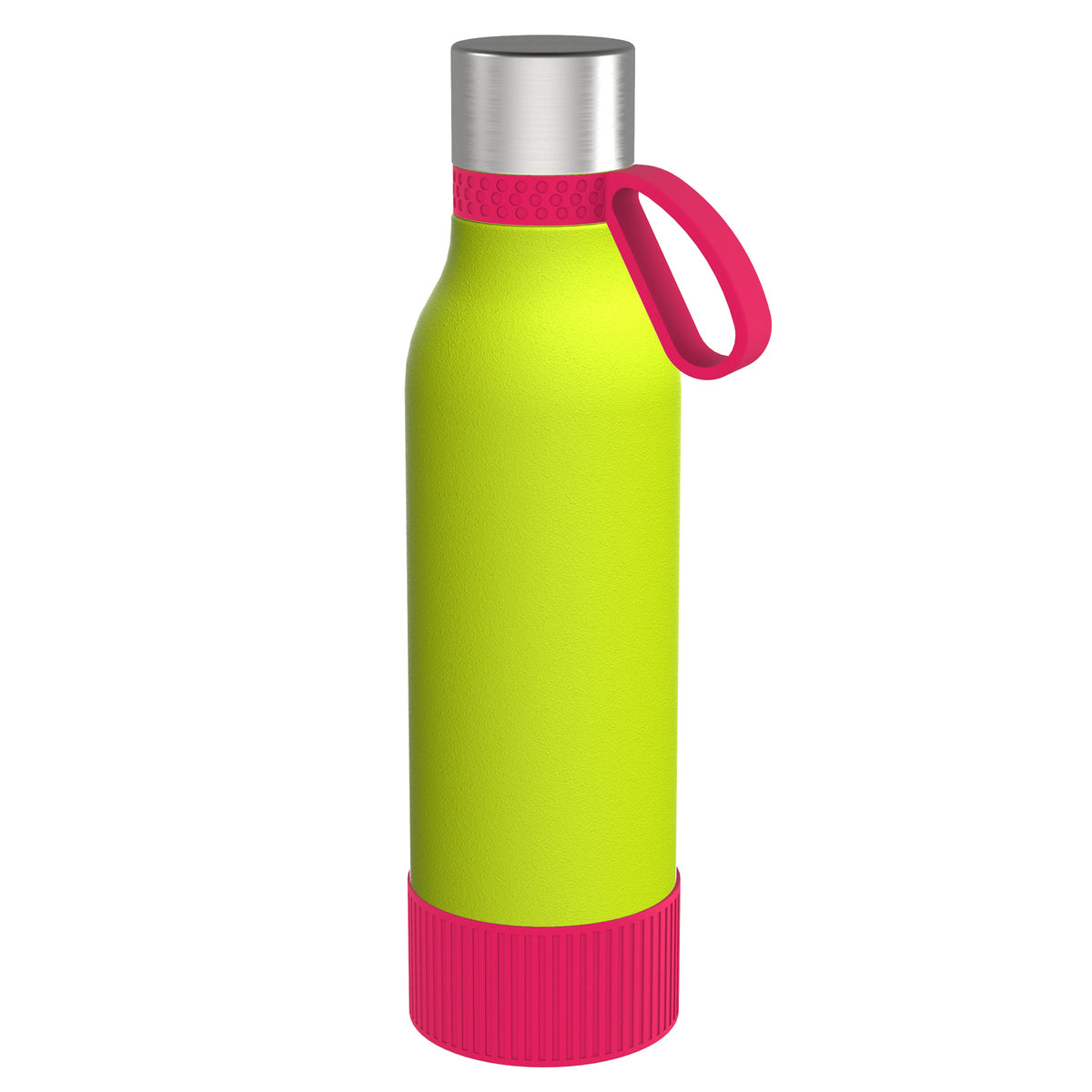 Flasche: grün, Ring: magenta, Hülle: magenta