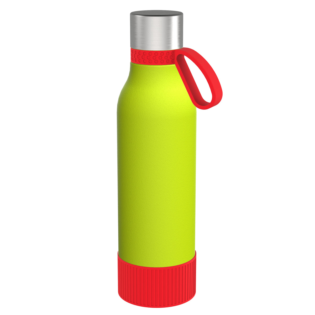 Flasche: grün, Ring: rot, Hülle: rot