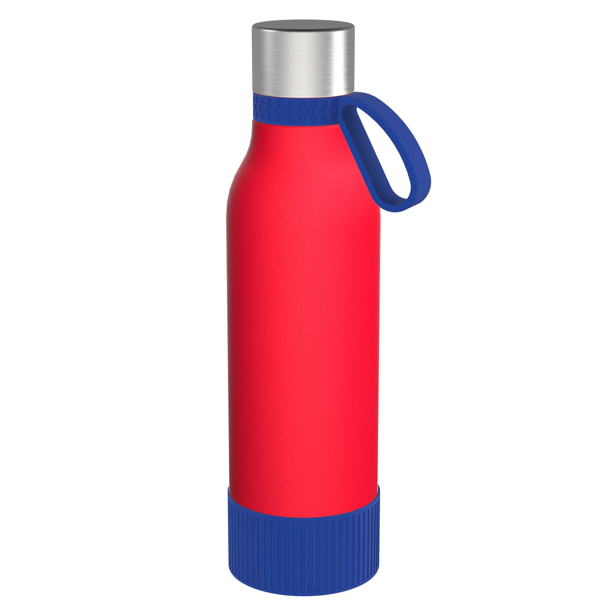 Flasche: rot, Ring: blau, Hülle: blau