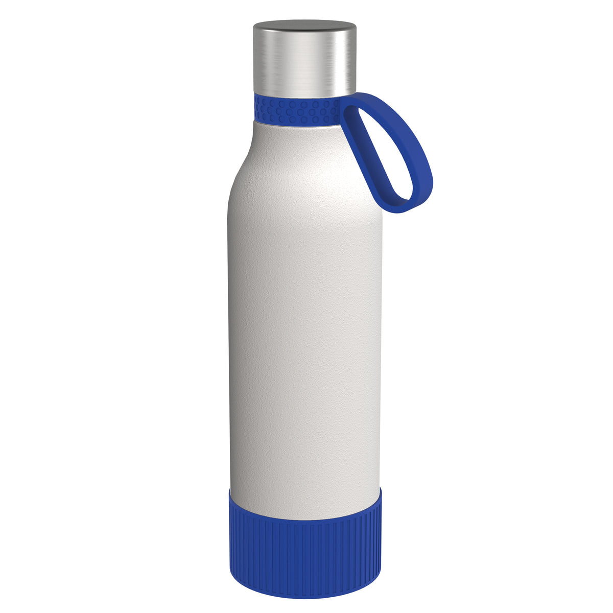 Flasche: weiß, Ring: blau, Hülle: blau