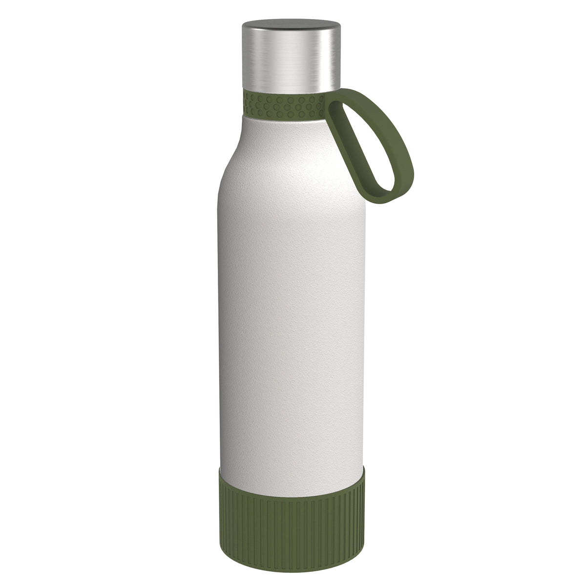 Flasche: weiß, Ring: olivgrün, Hülle: olivgrün
