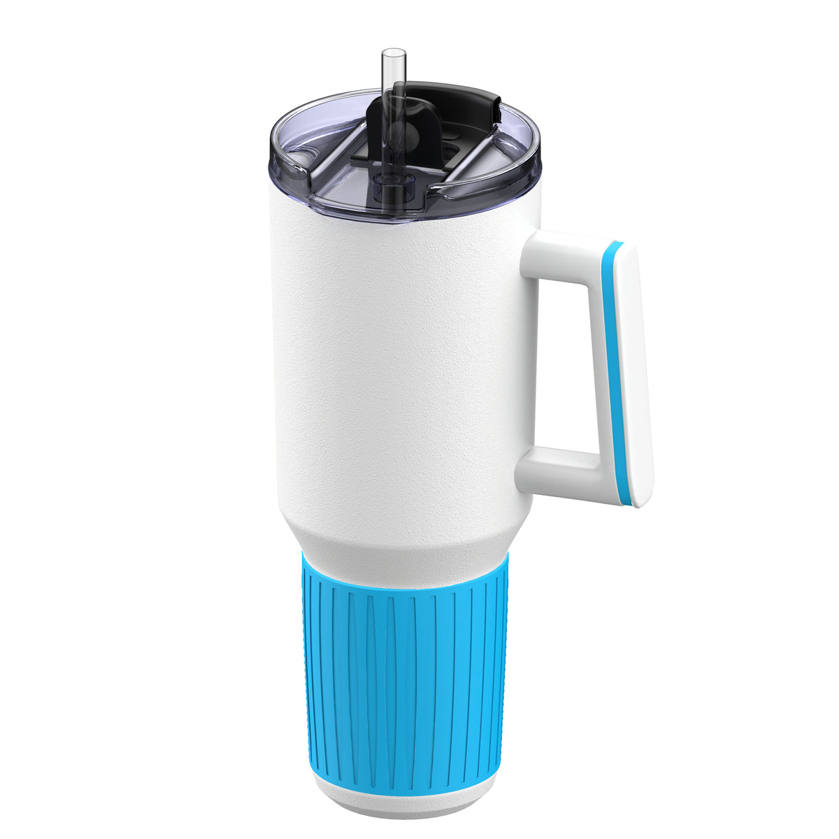 Becher: weiß, Ring: cyan, Hülle: cyan