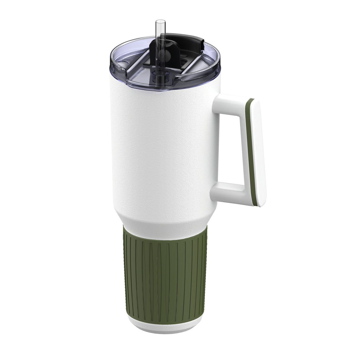 Becher: weiß, Ring: olivgrün, Hülle: olivgrün