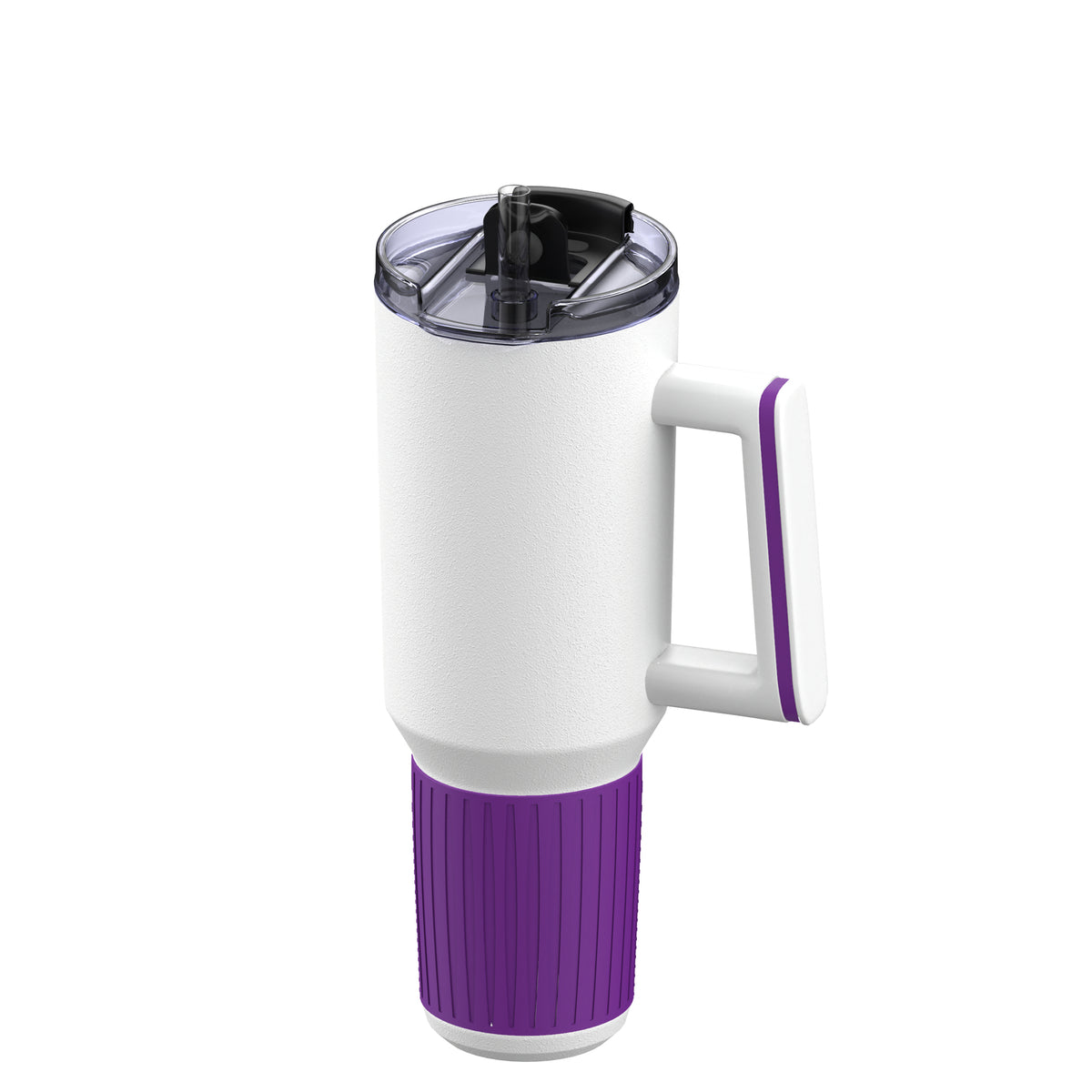 Becher: weiß, Ring: lila, Hülle: lila