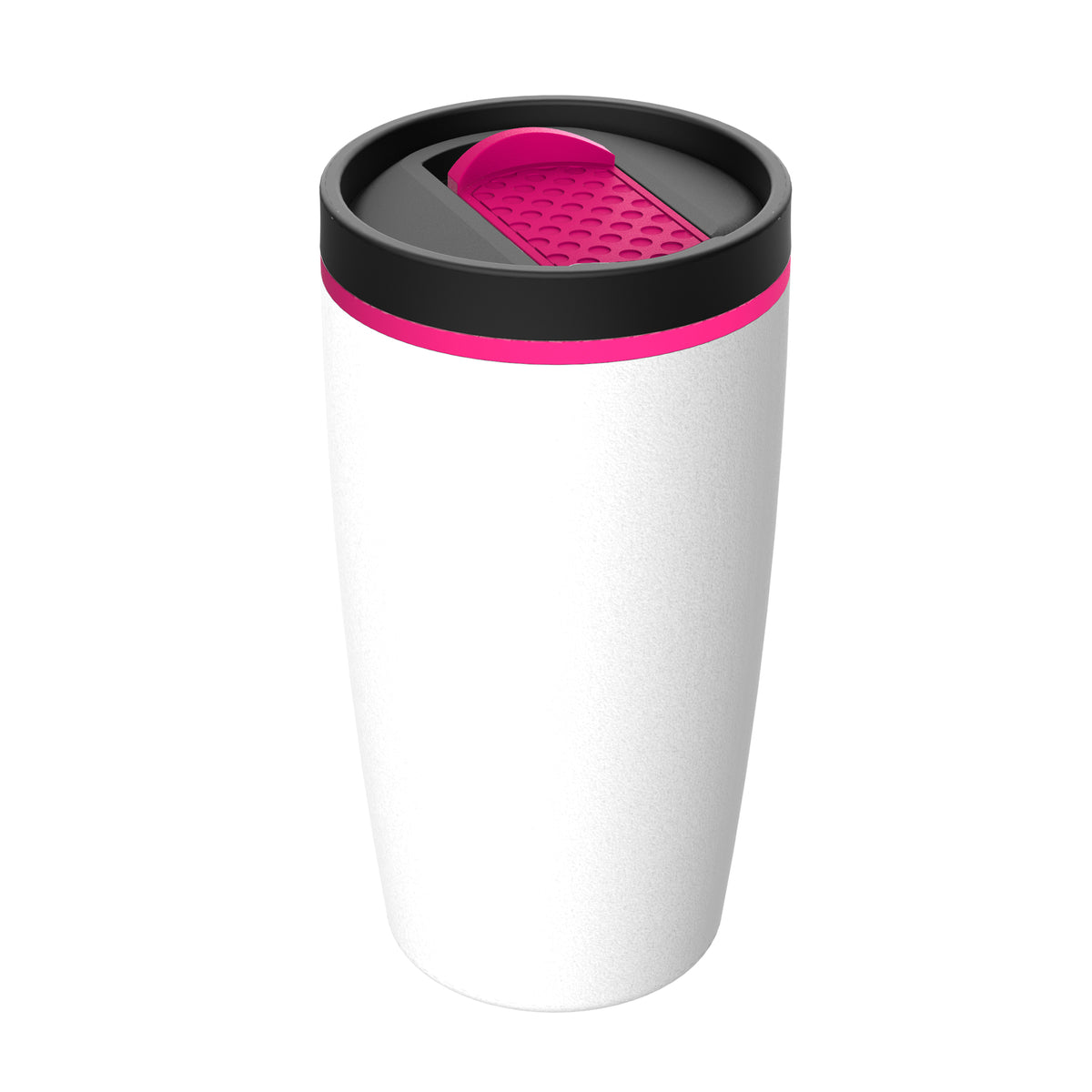 Becher: weiß, Hülle: magenta, Ring: magenta