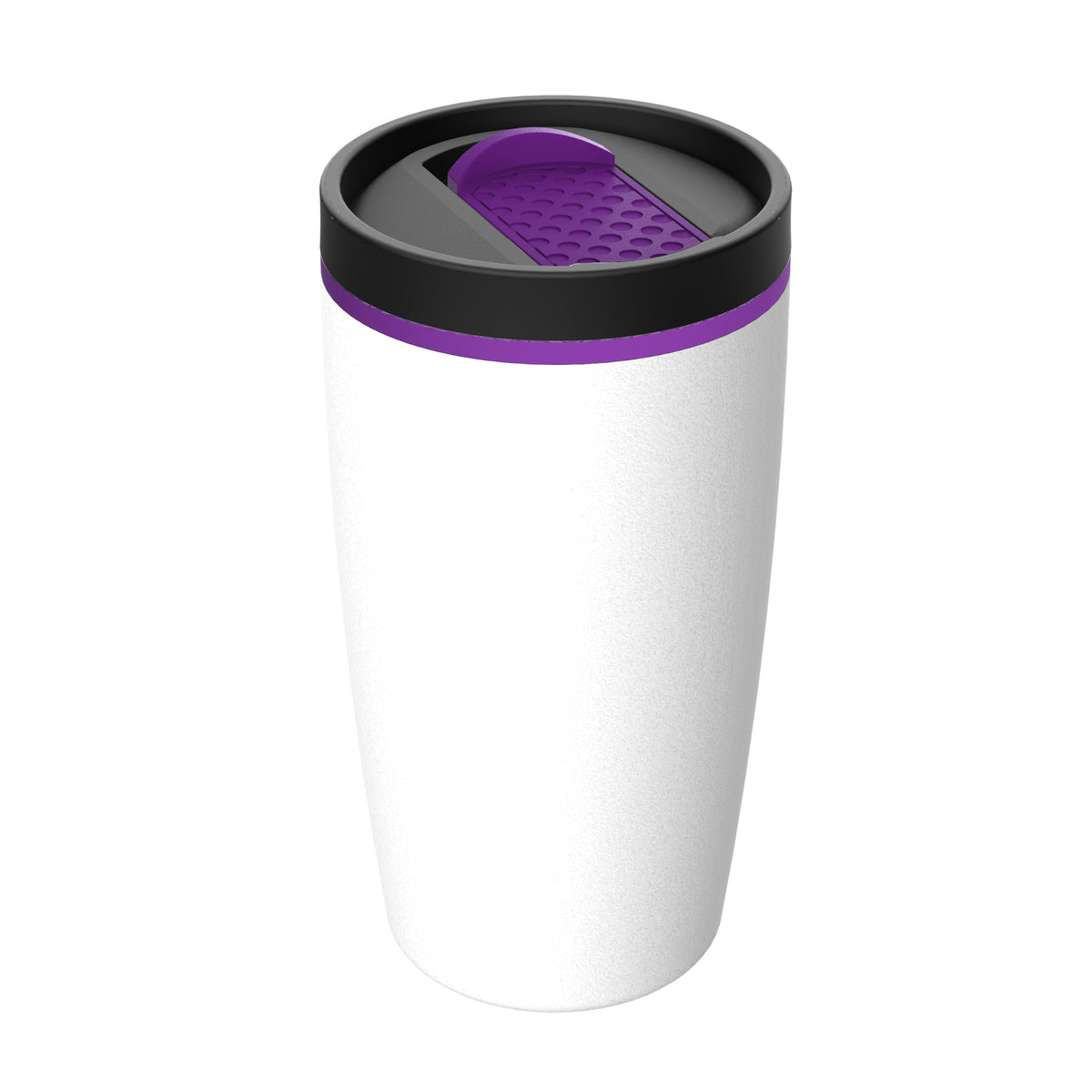 Becher: weiß, Hülle: lila, Ring: lila