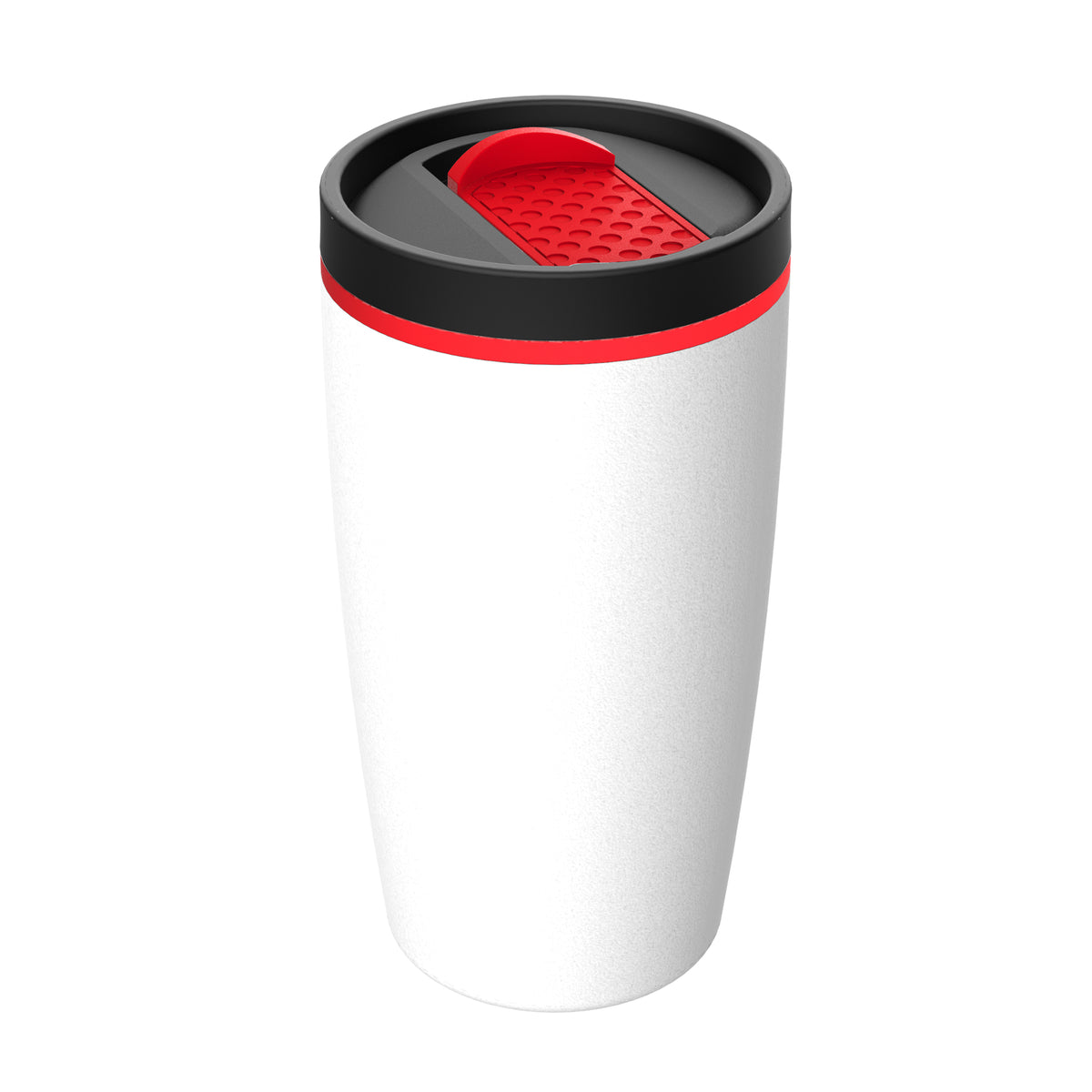 Becher: weiß, Hülle: rot, Ring: rot