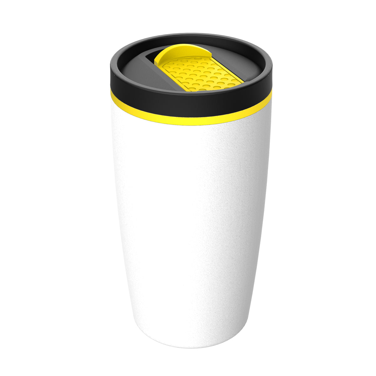 Becher: weiß, Hülle: gelb, Ring: gelb