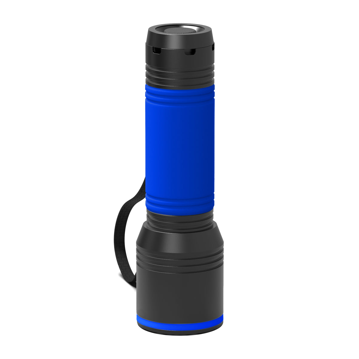 Taschenlampe: schwarz, Ring: blau, Hülle: blau