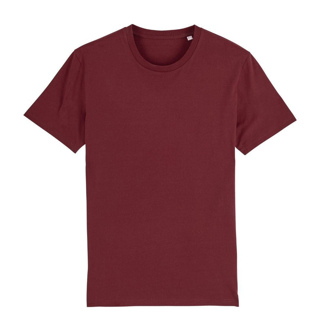 Unisex T-Shirt in Burgunder Rot.
