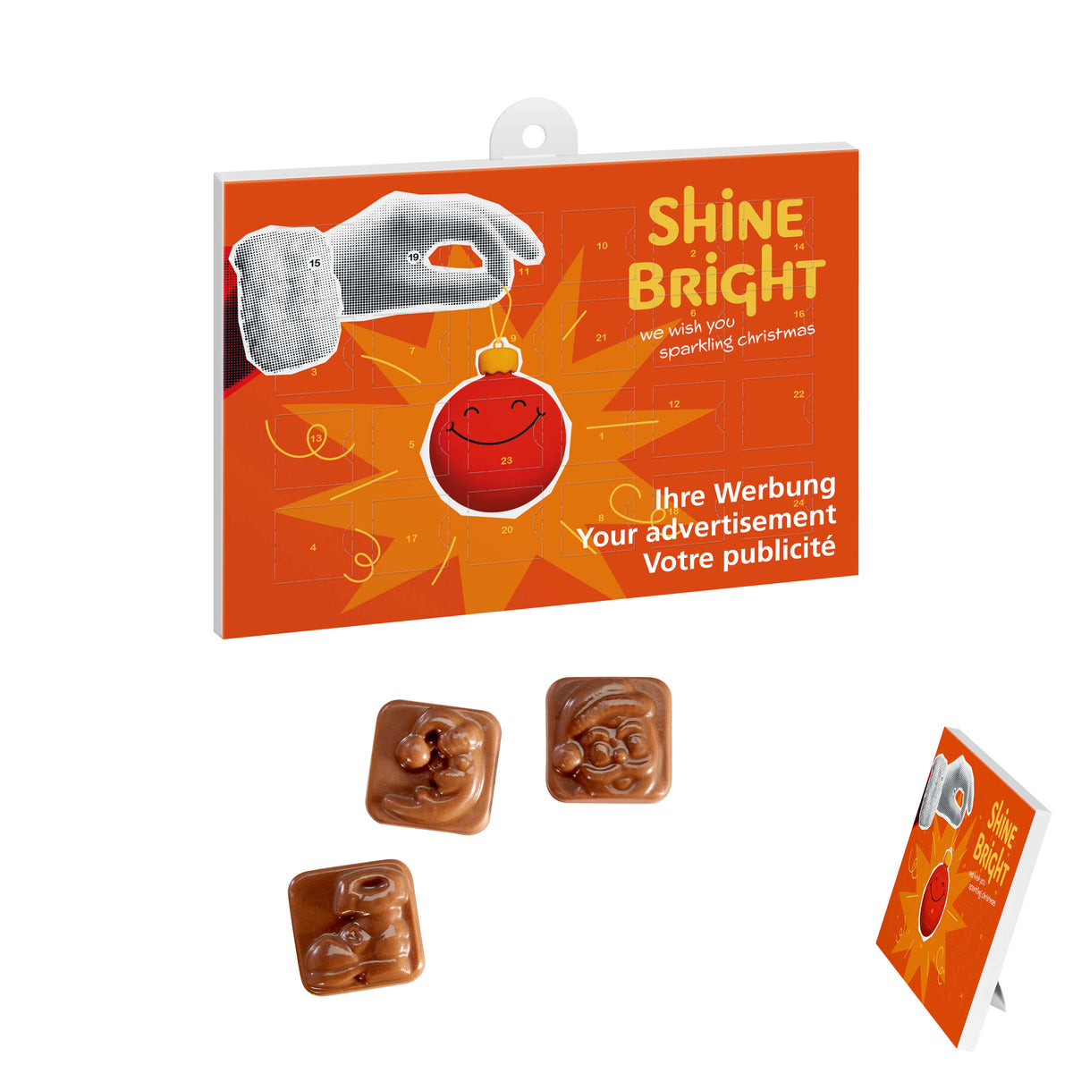 A5 Adventskalender mit Weihnachtsmotiv und Logofeld