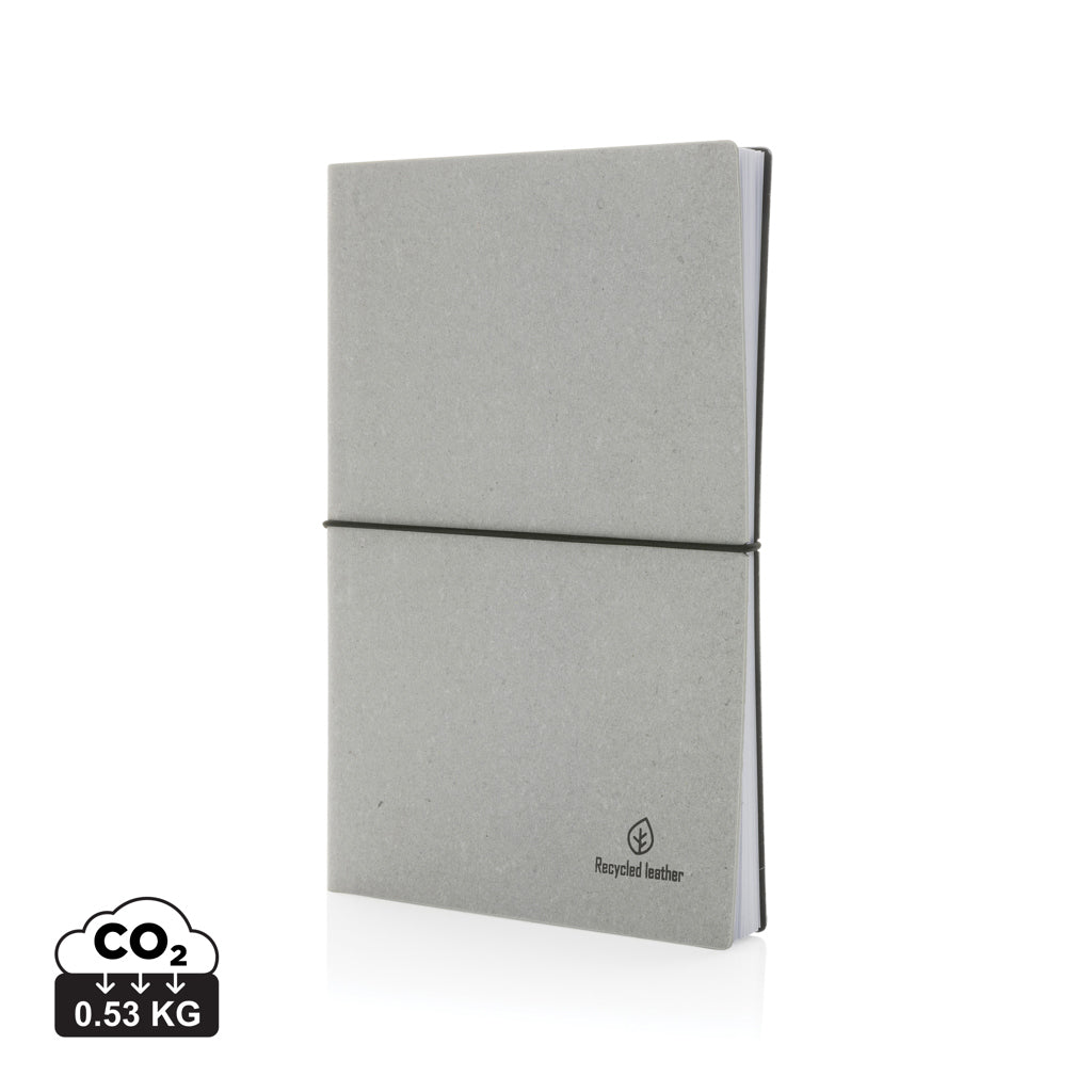 A5 Notizbuch aus GRS recyceltem Leder – Hellgrau