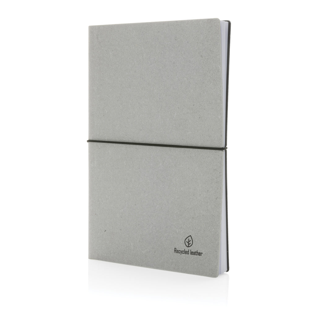 A5 Notizbuch aus GRS recyceltem Leder – Hellgrau