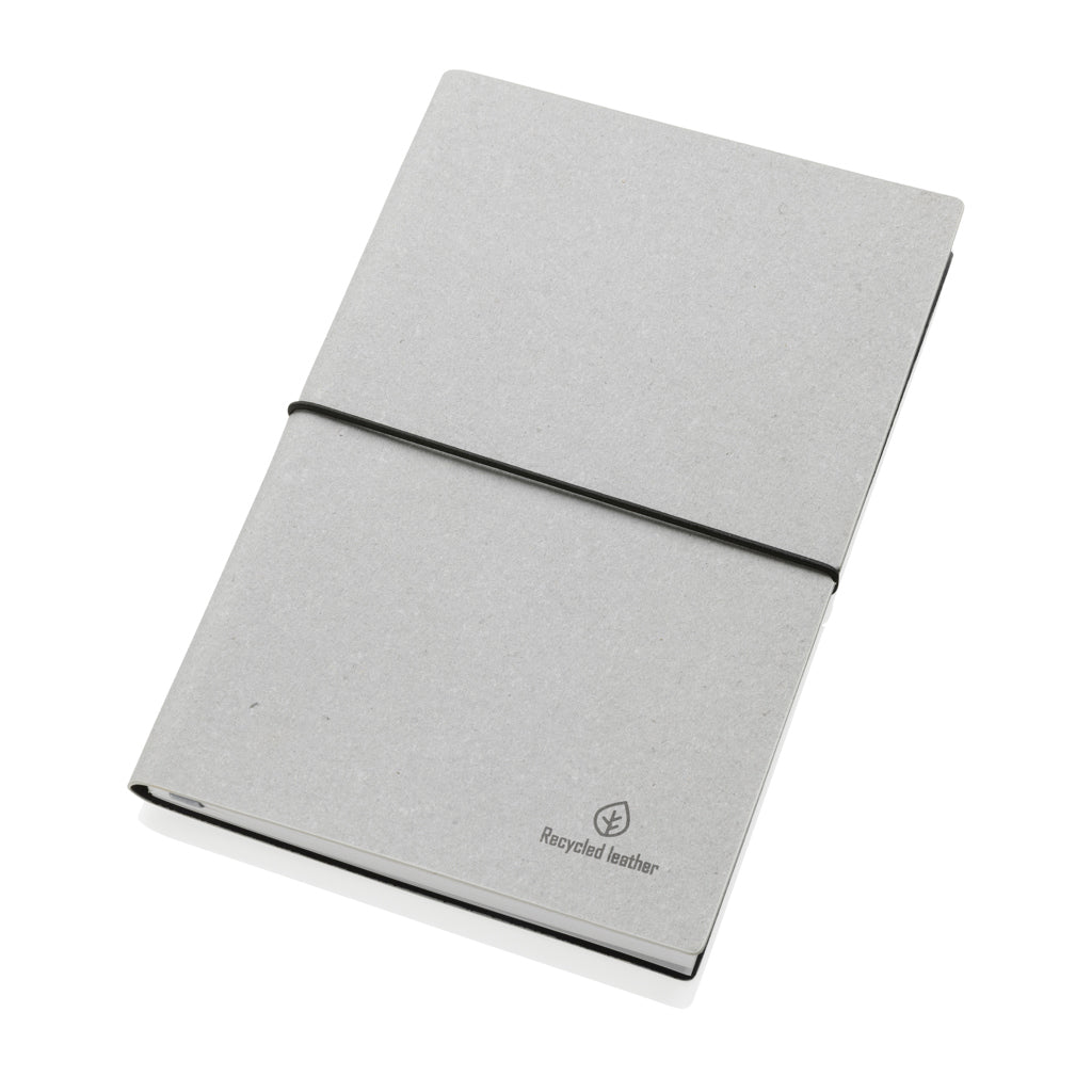 A5 Notizbuch aus GRS recyceltem Leder – Hellgrau