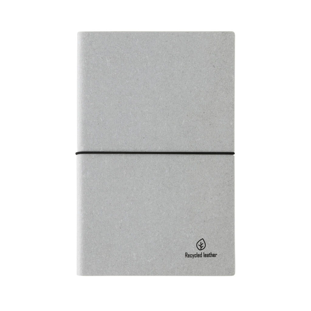 A5 Notizbuch aus GRS recyceltem Leder – Hellgrau