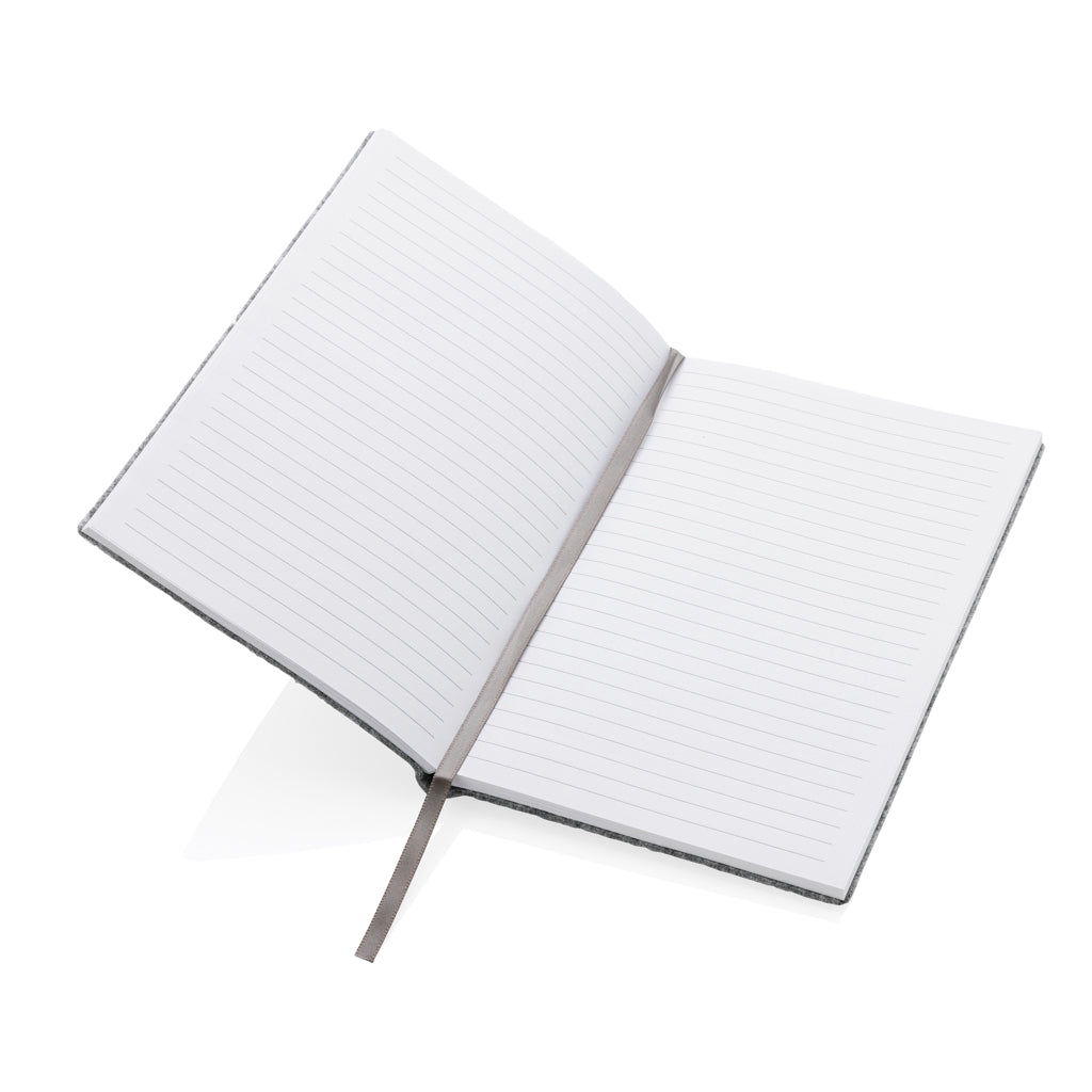 A5-Softcover-Notizbuch aus GRS zertifiert recyceltem Filz – grau